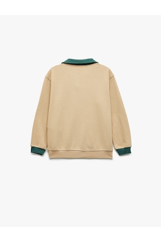 Koton Pamuklu Uzun Kollu Kolej Nakışlı Polo Yaka Sweatshirt Bej 6wkb10151tk Ekru