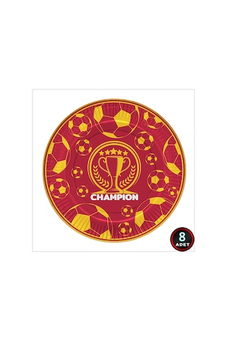 Futbol Sarı Kırmızı Champion Karton Tabak - 23cm X 8 Adet
