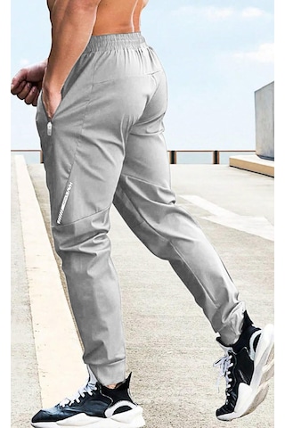 Ghassy Co. Erkek Run Ultra Hafif Egzersiz Aktif Joggers Spor Dar Paça Eşofman Altı 001 Açık Gri
