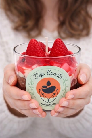 El Yapımı Doğal Soya Mum- Çilek Kokulu- Ev Dekorasyon- Dekoratif- Hediyelik Kırmızı
