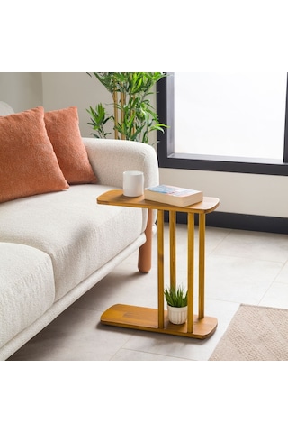 Furnirem Masif Çam Ahşap Modern C Sehpa Koltuk Yanı Yan Sehpa 49x24x55 Cm Meşe