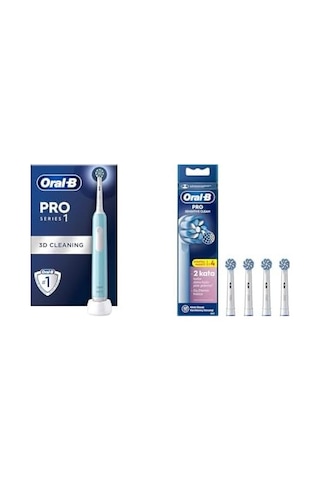 Oral-b Pro Series 1 Mavi Elektrikli Diş Fırçası, 1 Diş Fırçası Başlığı, Tasarımı + Oral-b Sensitive X-filament Şarjlı Diş Fırçası Yedek Başlığı 4 Adet