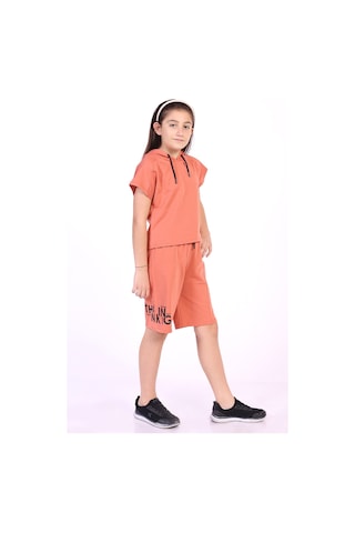 Toontoy Kids Toontoy Kız Çocuk Yazı Baskılı Şortlu Takım Kiremit