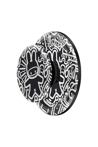 Magnetik Pop Soket Telefon Standı Benks Black And White Bunny Tasarımlı