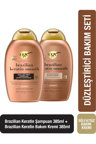 OGX Brazilian Keratin Smooth Düzleştirici Sülfatsız Şampuan 385 ml + Saç Bakım Kremi 385 ml