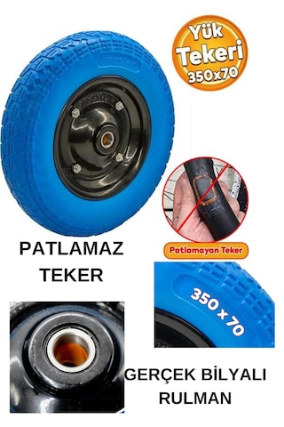 Pu El Arabası Tekeri Yeni Nesil Pro Patlamaz Sağlam Uzun Ömürlü Rulman Bilyalı 350-7