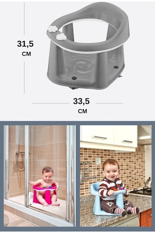 Vakumlu Bebek Banyo Oturağı & Mama Oturağı 2 Si 1 Arada Gri