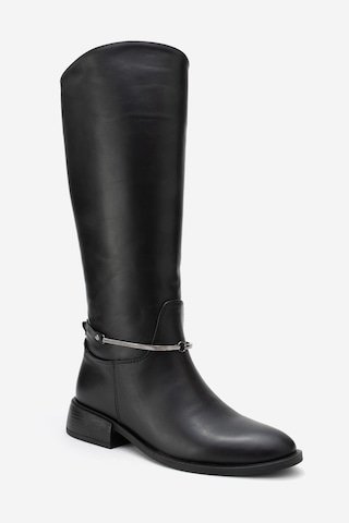 Luvishoes Ansel Siyah Cilt Hakiki Deri Bilek Kayışlı Kadın Binici Çizme Siyah