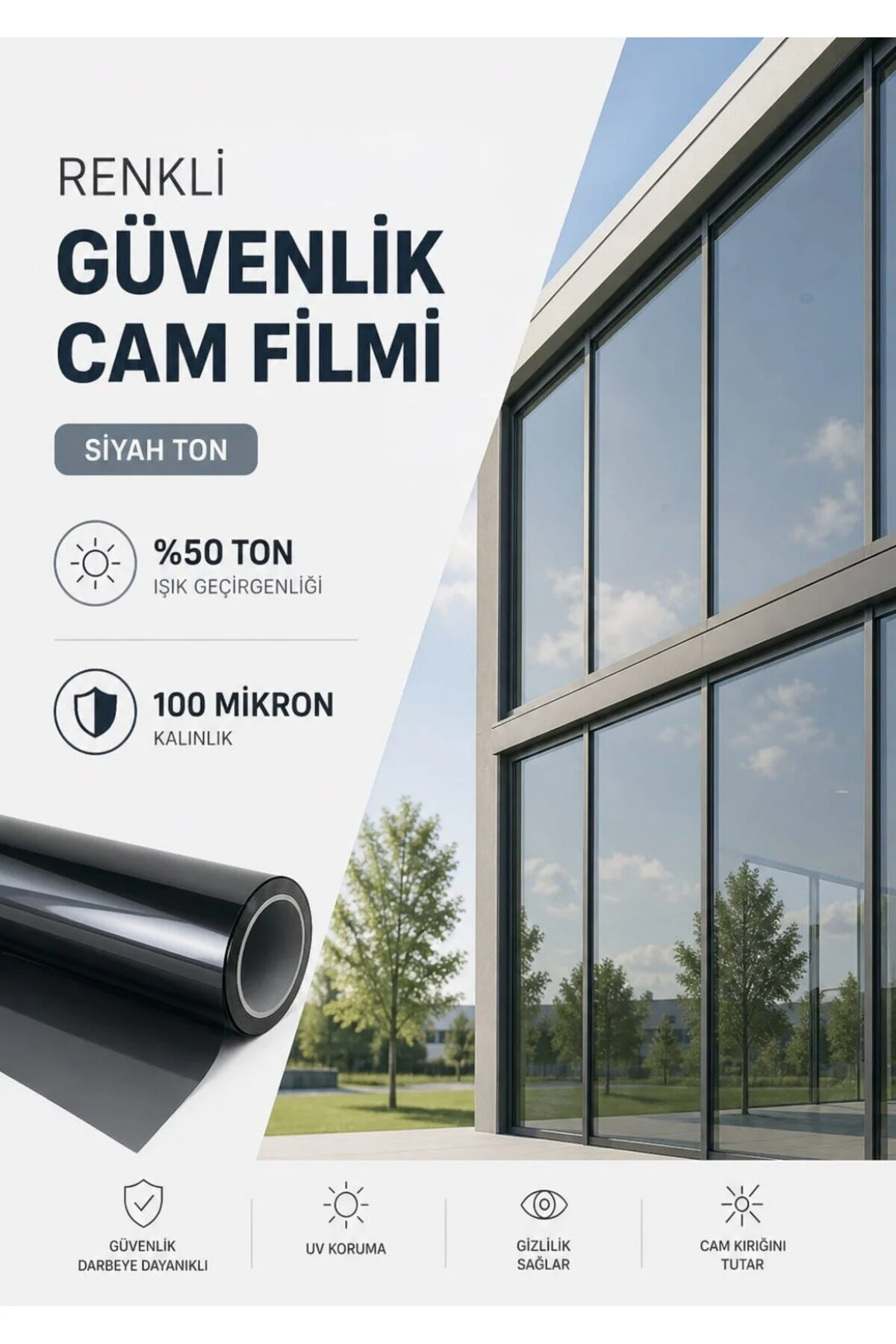 Renkli Güvenlik Cam Filmi 152 X30 Mt %50