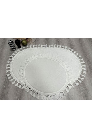 My Evilla Modern Simirna Dekoratif Peluş Oval Ponpon Saçaklı Klozet Takımı 001