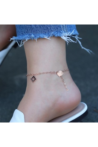 Figürlü Rose Gold Kaplama Gümüş Halhal Gümüş