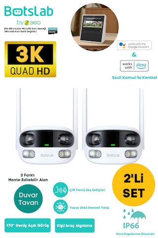 +360 Botslab Smart W302 Outdoor Kamera Set 3k / Çift Yönlü Ses / 170 / Akıllı İnsan Takibi