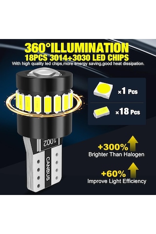 jmsstore 2 Adet W5w T10 Led Ampuller Canbus 3014 + 3030 18smd 6000 K 168 194 Led 5w5