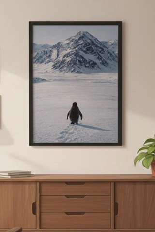 Raschel Home Koloniyi Terkeden Penguen Premium Kumaş Halı Çerçeveli Tablo Halı Dokulu Özel Çerçeveli Çok Renkli 80 X 120 Çok Renkli