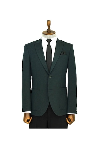 Wessi Kendinden Desenli Slim Fit Sivri Yaka Yeşil Erkek Ceket 001
