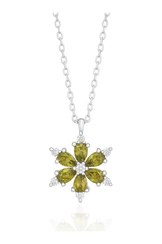 Çekirdekjewelry 925 Ayar Gümüş Zeytinyağı Taşlı Çiçek Kolye Gri