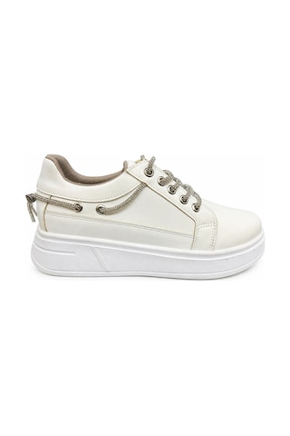 Papucumun Dünyası Kadın Bağcıklı Sneaker Ayakkabı Kırık Beyaz