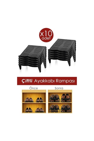 10 Adet Çiftli Ayakkabı Rampası Plastik Ayakkabı Düzenleyici Siyah