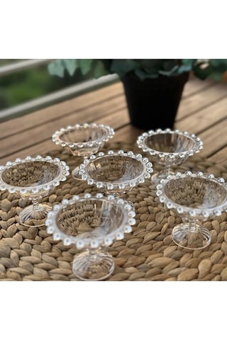 6 Lı Boncuklu Ayaklı Plastik Mika Lokumluk Mini Sunumluk