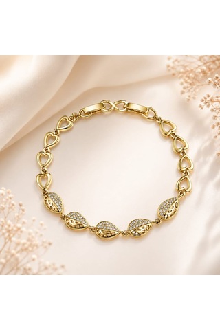 Cm Jewelry Damla Zirkon Taşlı Kalp Detaylı Bileklik Gold Kadın Bileklik Altın
