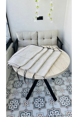 Bahçe Balkon Takımı Minder Kılıf Takımı 4 Adet Krem