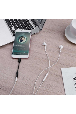 Ayex Typ-C için 3.5Mm Kulaklık ve Mikrofon Adaptörü Siyah