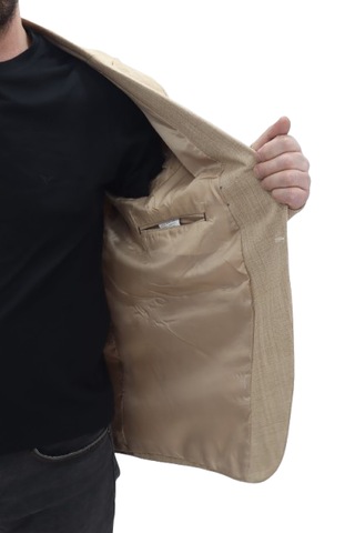 Twenhil Dmctekstil Erkek Krem 206 Düz İtalyan Kesim Dar Kalıp Tek Düğme Blazer Ceket