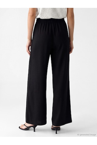 Lcw Everyday Siyah Beli Lastikli Geniş Paça Kadın Pantolon