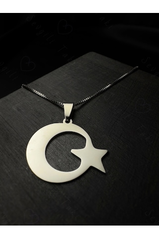Ay Yıldızlı Çelik Zincir Kolye Ata Koleksiyonu Silver