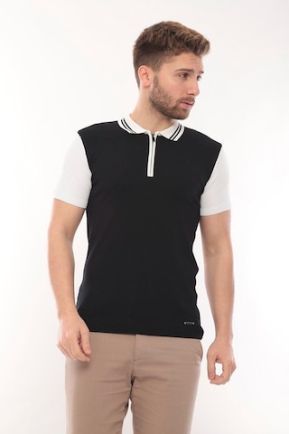 Fore Sport Tişört Kısa Kol Triko Polo Yaka Fermuarlı Siyah Beyaz