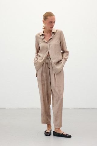 Sateen Batık Desenli Pantolon - Bej-136270 Bej