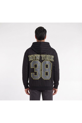 Blow Up Ny Baskılı Çizgili Kapüşonlu Siyah Erkek Sweatshirt 11998