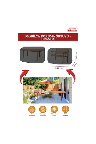 Siyah Bahçe Mobilya Koruma Örtüsü Branda 160x100x80 Cm-santimetre, Su Geçirmez, Güneşten Korur Siyah