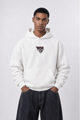 Respire Erkek Sabr Patch Detaylı Oversize Hoodie Ekru