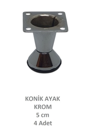 Adilon Konik Ayak, Krom, 5 Cm, 4 Adet Dolap, Mobilya, Puf Ayağı Vidaları Hediye Krom