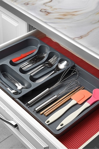 Uzayabilen Çekmece İçi Çatal Bıçak Kaşıklık – Füme Kayar Düzenleyici Organizer, Ayarlanabilir (29,5 x 53,5 cm)
