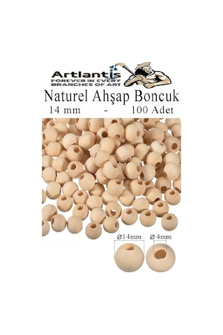 Naturel Ahşap Boncuk 14mm 100 Lü 1 Paket Ham Boyanabilir Ahşap Yuvarlak Doğal Boncuklar Takı Tasarım Ektinlik Kreş Okul