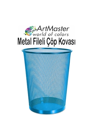 Mavi Çöp Kovası Paslanmaz Çelik Fileli 1 Adet Ofis Büro Okul Çöp Kovası Metal Delikli Kolay Kullanım Mavi