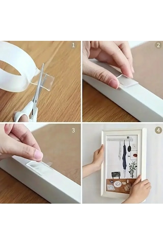 1 Metre Ultra Güçlü Çift Taraflı Nano Bant Halı Tablo Resim Yapıştırma Bandı 2 Cm En