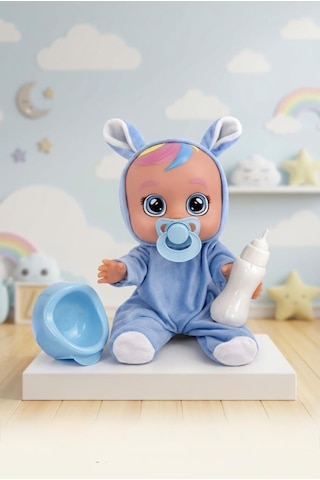 Konuşan Ve Gözyaşı Döken Kolları Ve Kafası Et Bebek Peluş Tulumlu 28 Cm Ağlayan Oyuncak Bebek Mavi