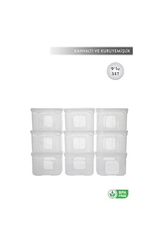 Erzak Saklama Kabı Sızdırmaz Kapak 9'lu Set Şeffaf- Ölçü Kabı Hediyeli Diğer