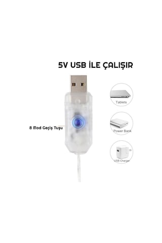 Light Home 3x3 Metre 300 Led Usb Kumandalı Perde Led Sarı Gün Işığı