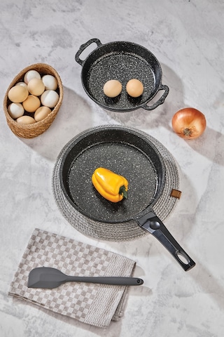 Polochef Kristal Tava Ve Sahan Set Granit Siyah