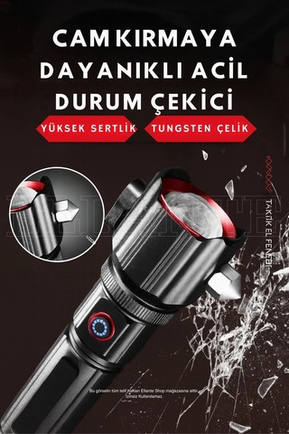Şarj Edilebilir Led El Feneri 1500 Lümen Güçlü Işık, Çok Fonksiyonlu Ve Dayanıklı Tasarım Çok Renkli