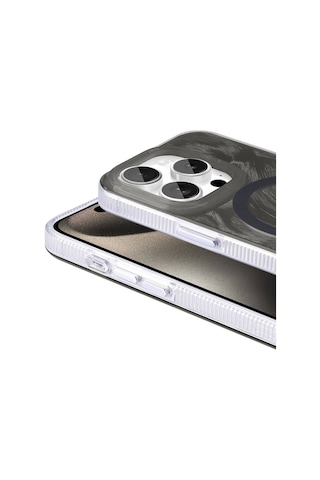 Apple Uyumlu iPhone 15 Pro Max İle Kılıf Magsafe Şarj Özellikli Fırça Boya Desenli Kapak