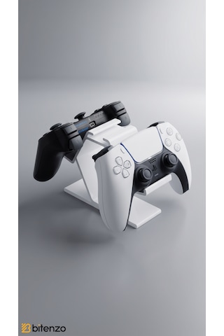 Premium 2 Li Gamepad Standı - Çiftli Oyun Konsolu Kol Tutucu Masaüstü Organizer - Beyaz