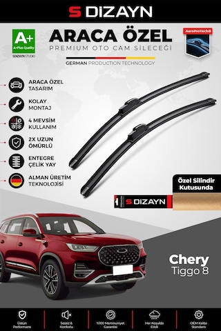 S-dizayn Chery Tiggo 8 Ön Cam Silecek Seti 2023 Üzeri Premium Araca Özel 60-45 Cm A+ Kalite