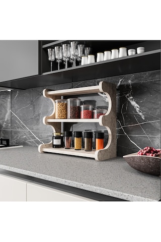 Alpa Ev Mobilya 3 Katlı Tezgah Üstü Mutfak Rafı, Baharatlık Ve Modern Düzenleyici Tasarım Traverten
