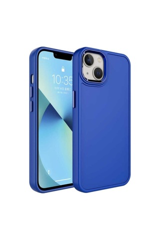 Apple Uyumlu iPhone 14 Plus Kılıf Metal Çerçeve Ve Buton Tasarımlı Sert Zore Botox Kapak Lacivert