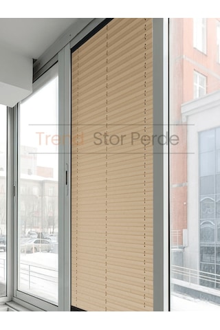 Sütlü Kahve Plise Katlanır Cam Balkon Perdesi - Ofis Perdesi - Salon Perdesi - 043 Sütlü Kahve